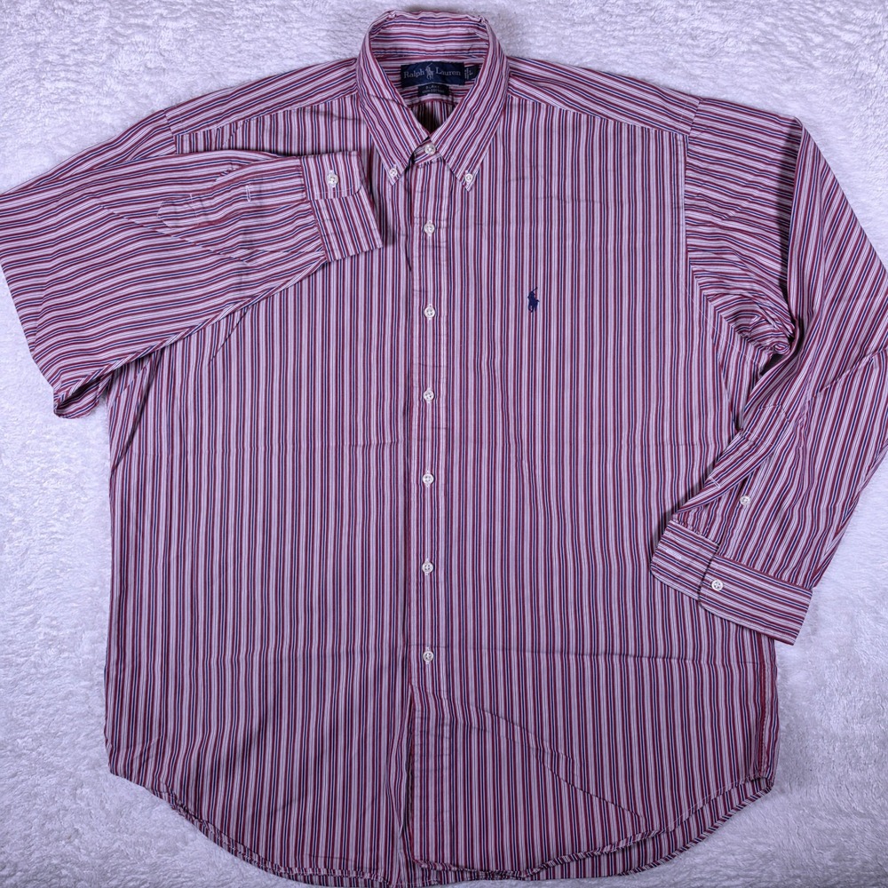 Ralph Lauren Blake Mens L Red White Navy Striped L/S Button Down Shirt - Picture 3 of 8